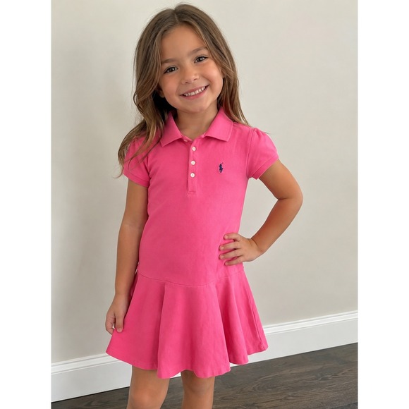 Polo Ralph Lauren Other - Polo Ralph Lauren Girls Pink Cotton Pique Drop Waist Polo Dress Size 6